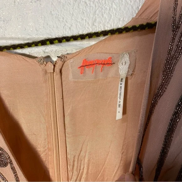 Free People Romper Plunge Beaded Pink Sparkle Women’s 6 Short Mini Dress Unique - Picture 13 of 16